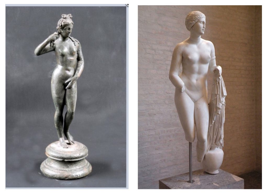 Rimljani su poštovali Veneru kao žensko božanstvo naglašene lepote. Njihova Venera je kopija starije grčke boginje Afrodite. Levo - Statua Venere - Rim, desno - Afrodita iz Cnidusa.