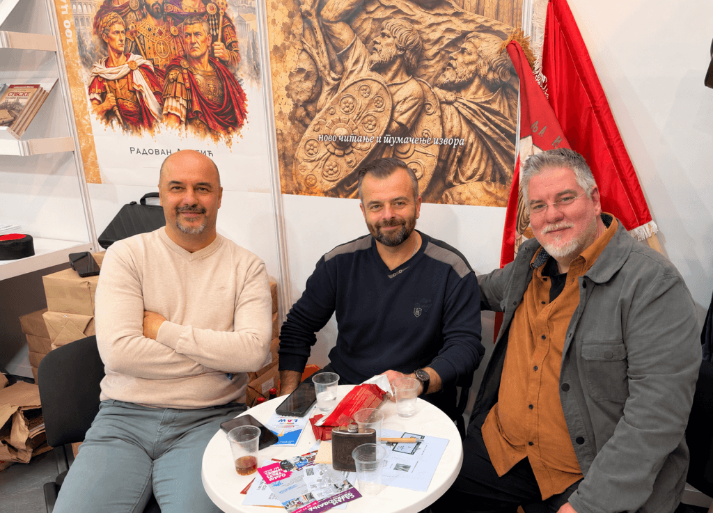 Aleksandar Mitić, Radovan Dragić i Miloš Stanić na štandu Tribalije